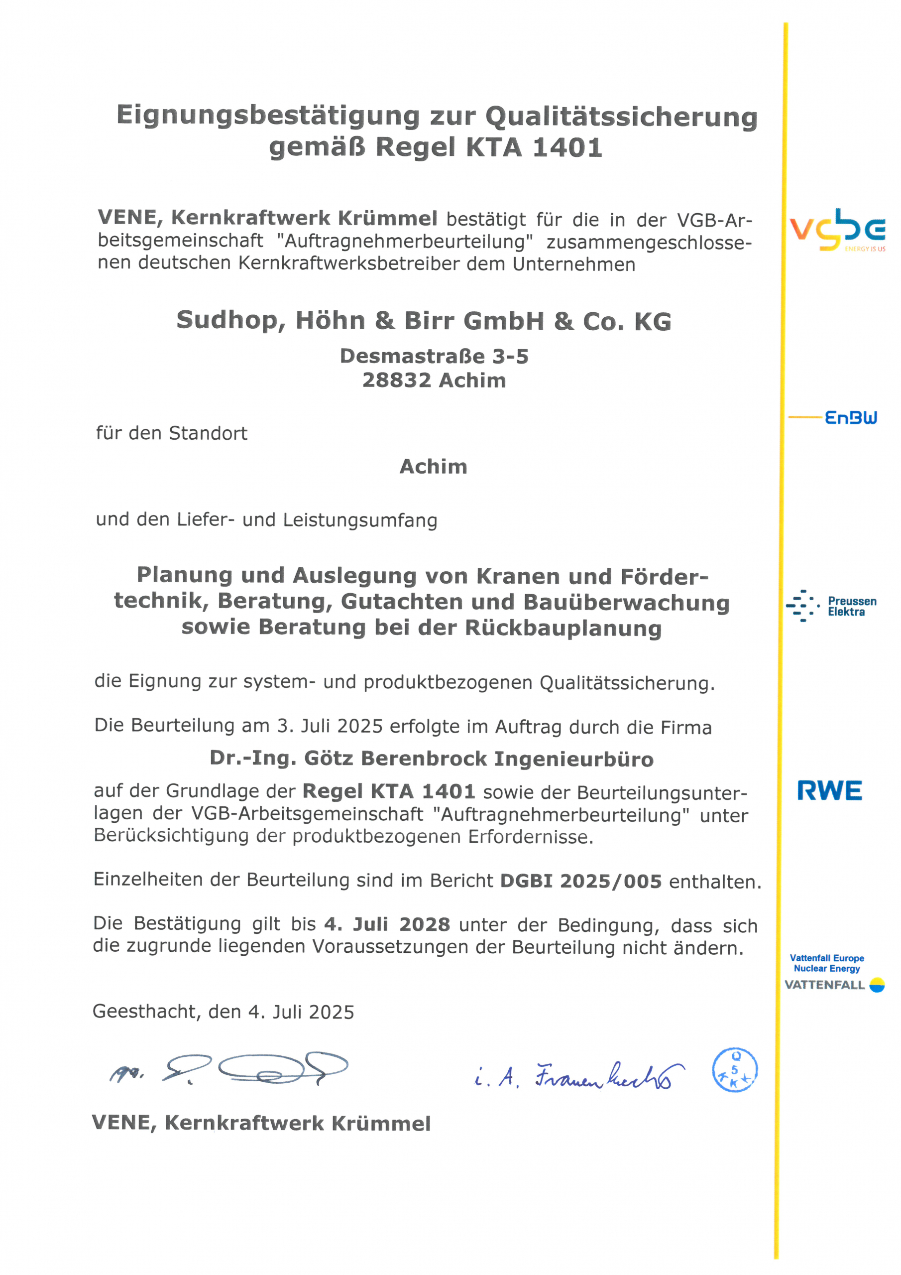 Eignungsbestätigung Qualitätssicherung gemäß Regel KTA 1401_Deutsch_2025_Seite_1